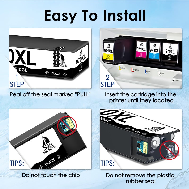 DOUBLE D Compatible Replacement for HP 970XL 971XL 970 971 Ink Cartridges (Upgraded Chip), Work for HP Officejet Pro X576dw X476dw X476nw X551dw X451dw X451dn (1B, 1C, 1M, 1Y) 4 Pack - Image 5
